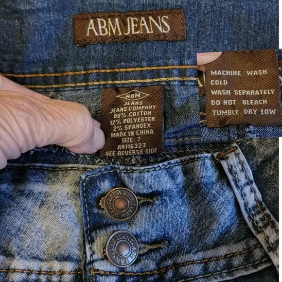 ABM Jeans -Low Rise Skinny Double Button Fly Slightly Distressed Jeans - SZ 7 - Picture 9 of 14